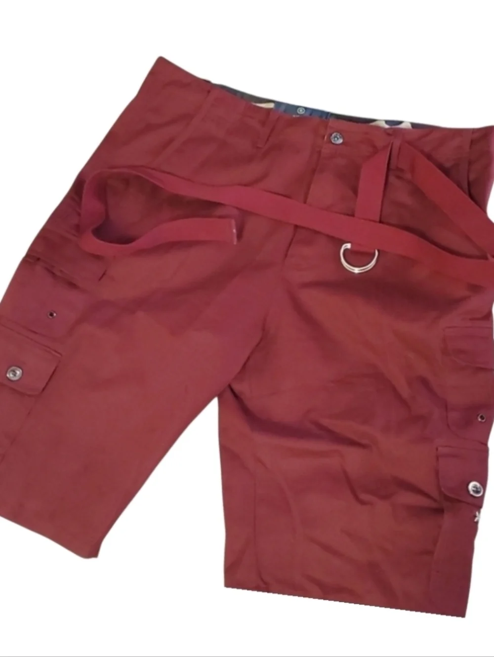 BYN DYNASTY Men's Red Cargo Shorts Streetwear Style Size 42 Belt Multi Pocket
